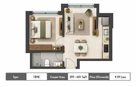 1 BHK 359-435 SqFt